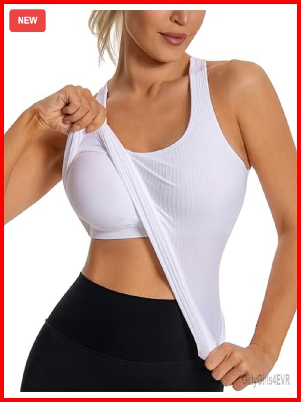 Seamless Workout Tank Top with Built in Bra, Padded Racerback Ribbed Athletic